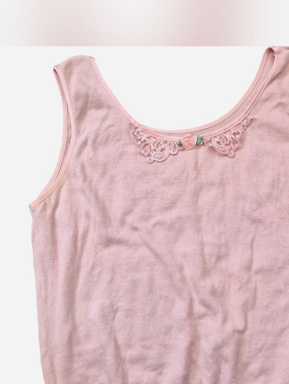 Pink Women's Sweater Tank with Lace Detail